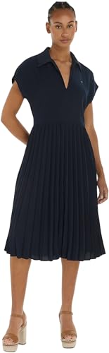 Tommy Hilfiger Vestido Tipo Polo para Mujer Pleated Midi Dress hasta la Rodilla, Azul (Desert Sky), 32