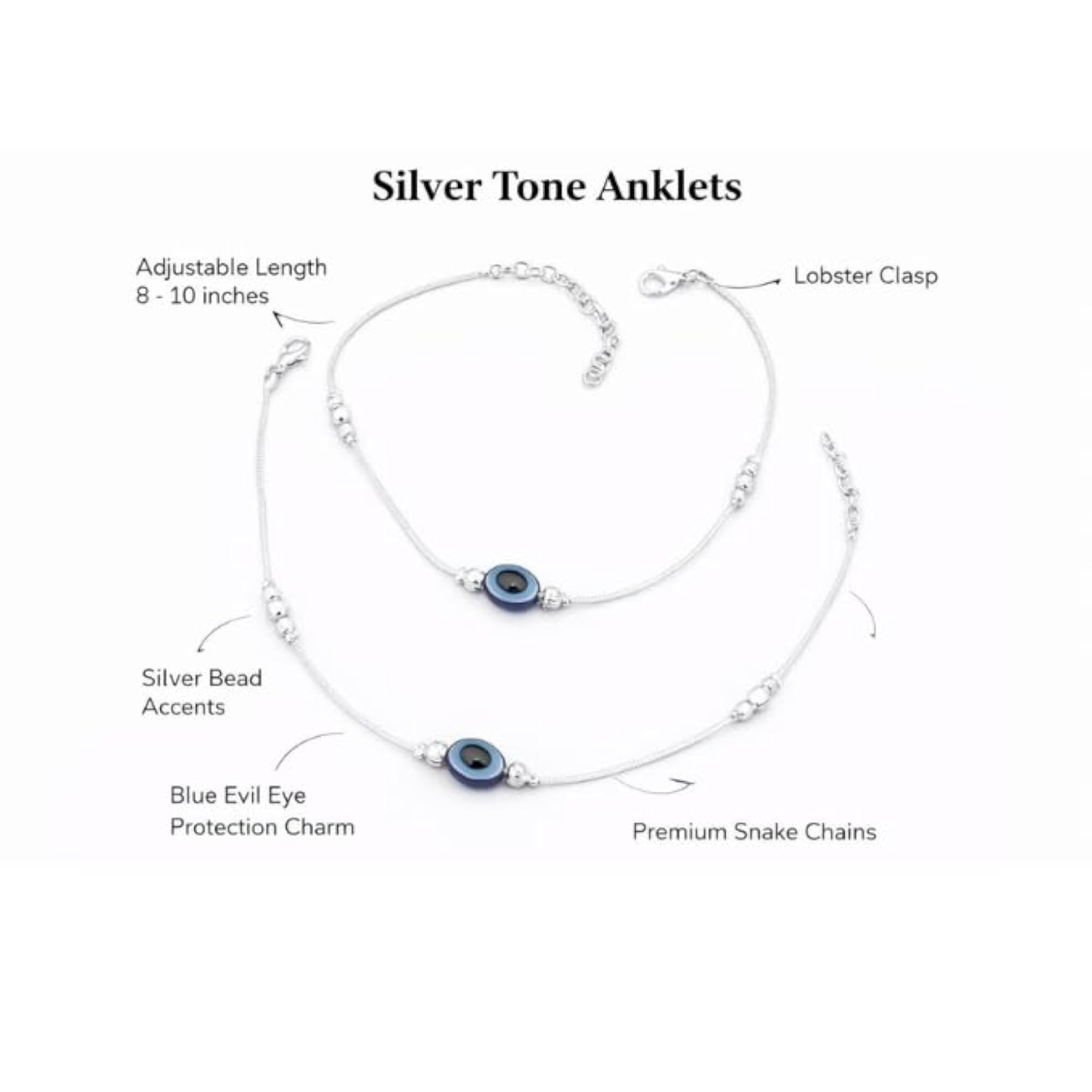 Women's Adjustable Evil Eye Anklet, Protective Nazar Charm