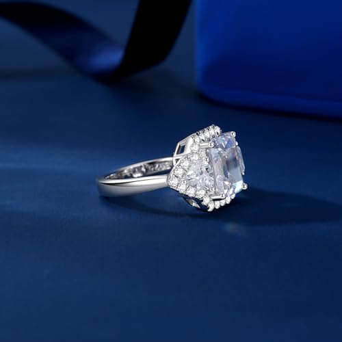 Moissanite Rings for Women Emerald Cut D Color VVS1 Lab Created Diamond Promise Ring S925 Sterling Silver with 18K White Gold Plated Women's Engagement Rings 5