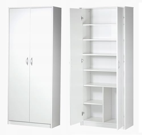 Armadio multiuso con 2 ante e 8 scomparti, 180 x 74 x 35 cm, colore: bianco