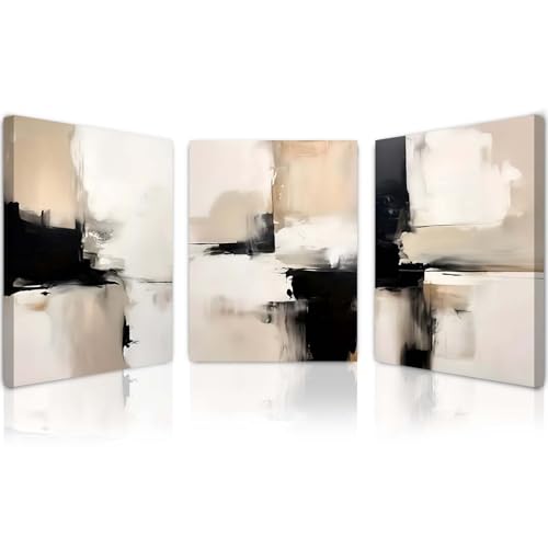 Qiukoo Set of 3 Modern Canvas Wall Art Framed Abstract Prints Waterproof Fabric with Hooks Wall Decoration Artwork Prints for Living Room Bedroom Pictures 12x16 Inch
