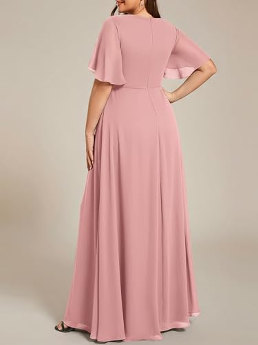 Image of Ever-Pretty Short Sleeves V Neck Plus Size Formal Dresses for Curvy Women Chiffon Mother of The Bride Dress Evening Gowns