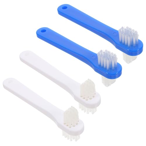 TOPPERFUN Cepillo de Dientes para Dentaduras Postizas Doble Cabezal Cepillo de Dientes Cuidado Bucal Pequeño Tamaño Paquete de 4 Unidades Blanco y Azul Herramienta Ligera para