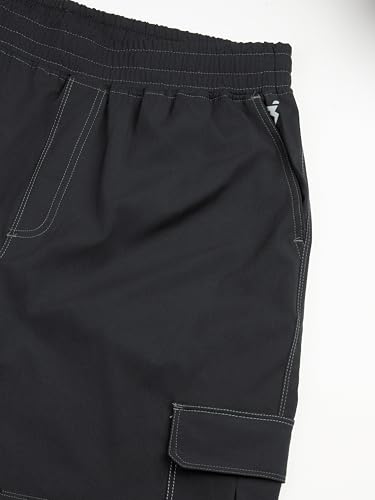 Image of TECHNOSPORT Men's Solid Straight Fit Cargo Pants TS Flexi 6 Pocket Polyester Quick Dry Elasticated Drawstring for Gym Travel Running Workout