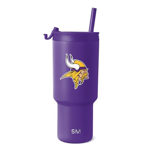 Image of Simple Modern Officially Licensed NFL Minnesota Vikings 30 oz Tumbler with Flip Lid and Straws | Insulated Cup Stainless Steel | Gifts for Men Women | Trek Collection | Minnesota Vikings (Pack of 12)
