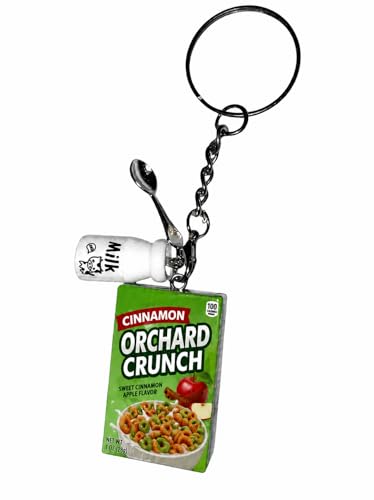 Cinnamon Orchard Crunch Cereal Box Keychain with Mini Milk Bottle