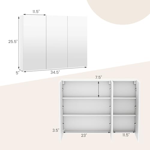 Armario de baño sin marco con espejo COSTWAY | Armario de almacenamiento de pared con 3 puertas y estantes, montaje empotrado o superficial opcional miniatura 3