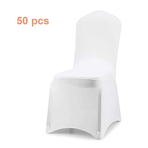 wolketon 50x Fundas para sillas Blancas Funda de Silla elástica para Decoraciones ceremoniales Fiesta de cumpleaños, Fácil de Limpiar