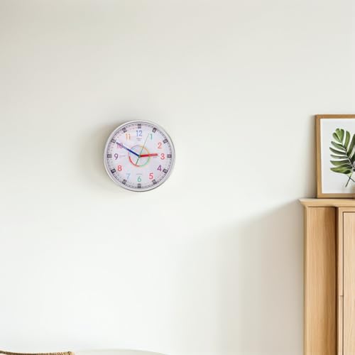 Horloge murale pour enfants argentée à grands chiffres éducative - 8