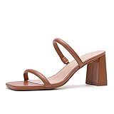 Avidirk Women's Square Open Toe Heeled Sandals Two Strap Mules Slip On Block Chunky Mid Heels Sandals