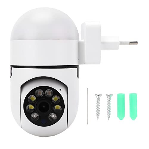 Garosa Telecamera Wireless HD Visione Notturna a Colori a 360° 2 MP Tipo di Spina Telecamera PTZ Lampadina LED Telecamera di Sicurezza Rete WiFi Wireless per Spina Domestica UE 110‑240 V