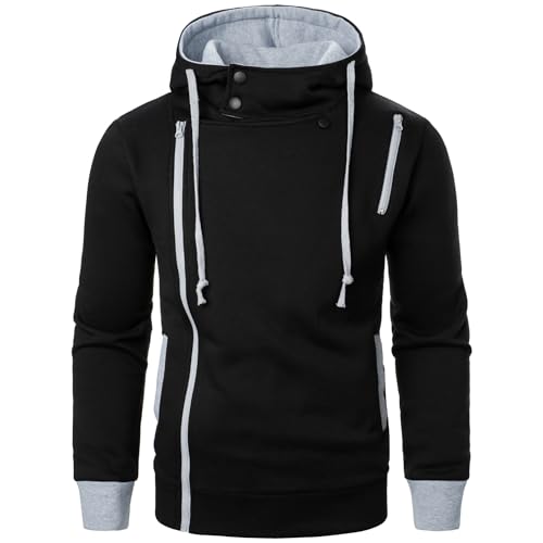 Mens Outdoor Hoodie Sweatshirts, Side Zipper and Button Down Drawstring, Slim Fit Hooded Fleece Coat, Long Sleeve2