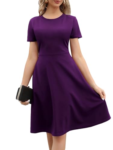 Image of Women's 2026 Fit and Flare Dress Summer Casual Elegant Vintage Floral Printed Work Party A-line Dress with Pockets 162