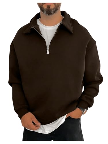 Verdusa Men's Half Zipper Collared Neck Sweatshirts Long Sleeve Loose Fall Pullover Tops