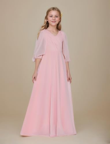 Girls V Neck Junior Bridesmaid Dress for Wedding Chiffon Flower Girl Wedding Party Dresses for Teen4