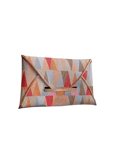 Image of QWINEE Women's Geometric Pattern Envelop Bags Clutch Bag Metal Decor Wristlet Handbags Lady Purse Multicolor One-Size