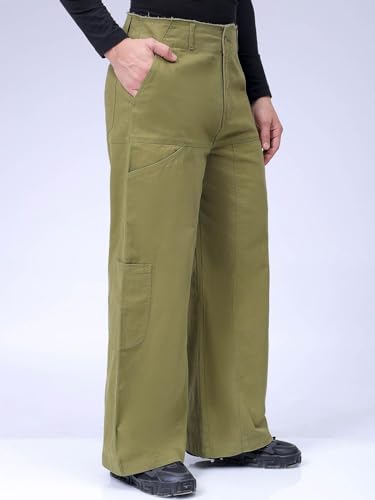 Image of The Indian Garage Co Men Loose Wide Leg Solid Mid-Rise Cargo Trousers