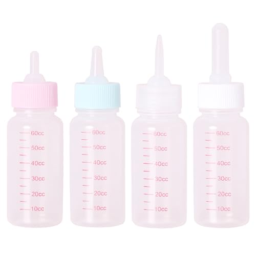 lomdung 4 Piezas 60ml Biberón para Mascotas con Escala de Capacidad, Biberón de Leche para Mascotas con Cuatro Tipos de Tetinas, Kit de Biberón de Silicona, Biberón para Cachorros Gatos Conejos