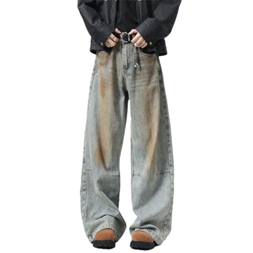 Men's Denim Pants Worn-Out Trousers Wide Leg Menswear Straight Jeans