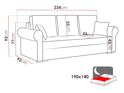 Schlafsofa Olimpia Cord, Bettsofa mit abgerundete Armlehnen, Sofa mit Bettkasten und Schlaffunktion, Couchgarnitur, Schlafcouch, Sofagarnitur, Wohnlandschaft, Beste Qualität (Poso 01) – Bild 4