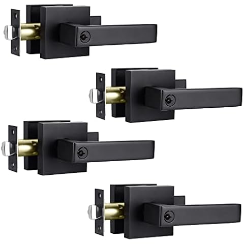 4 Pack Keyed Entry Lever Lock for Exterior Door and Front Door, Heavy Duty Keyed Alike Door Lever Lockset, Door Handles with Lock, Left Hand Door or Right Hand Door Cover