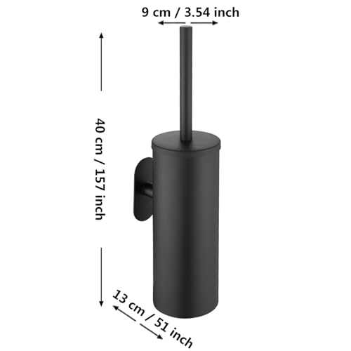 Image of 1PCS Heavy Duty Adhesive Toilet Brush Holder - No Drilling Required Bathroom 304 Stainless Steel, Rounded Brush Head Cleans More Thoroughly for Bathroom (Black)