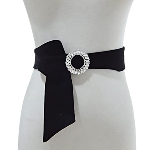 Women Velvet Waist Belt Straps With Round Circle Rhinestone Buckle For Dresses Ladies Wedding Self-Tie Waistbands4