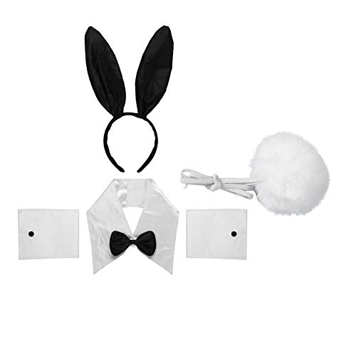 ranrann Déguisement Lapin Sexy Femme Costume Ensemble Cosplay Adulte Collier Poignets Bandeau Accessoire Jeu de Role Serveuse Uniforme Halloween Carnaval Clubwear Type E Taille Unique