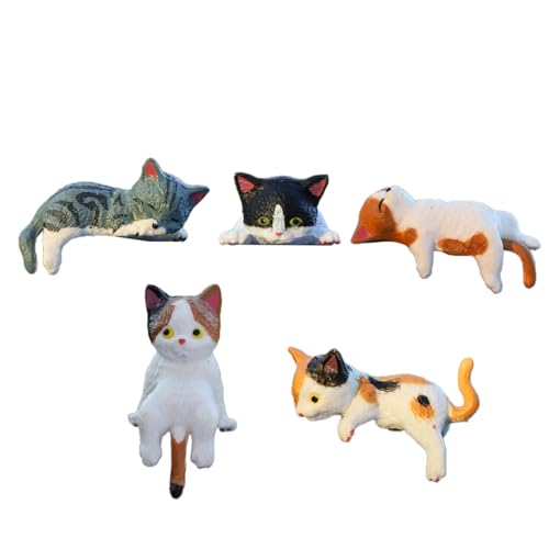 ZORVYN 5 Pcs Mini Figurines Chat Mignon, Décoration Rétroviseur Voiture, Accessoires Intérieur Voiture, Miniatures Animaux, Figurines Décoratives (Décoration Intérieure Voiture)