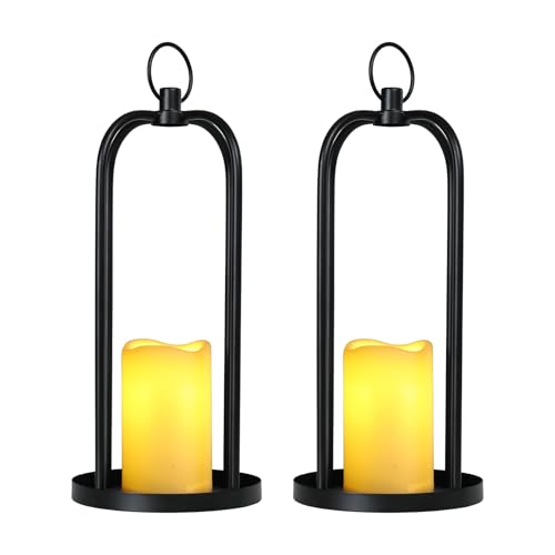 Farmhouse Lanterns Decorative Indoor Outdoor, 2 Pack Black Hanging Fall