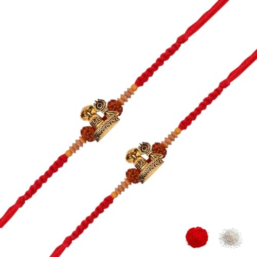 Image of I Jewels Lord Shiva Rakhi With Roli Chawal & Rakshabandhan Card for Men /Bro /Brother (R379-2) (Pack of 2)