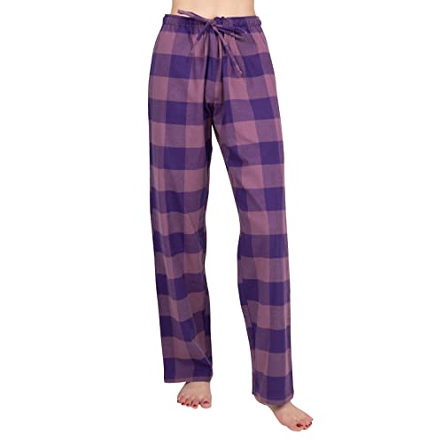 JTPW Women's 100% Cotton Super Soft Flannel Pajama/Lounge Bottoms with Pockets, Violet Pink Check, Size: M