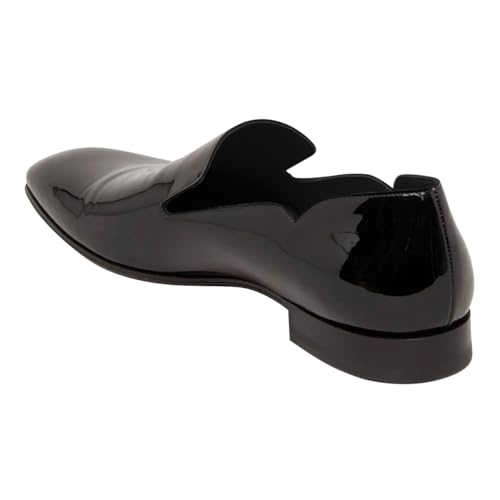 FSJ Men's Shiny Patent Leather Slip-On Loafers Closed Toe Side V-Cut Flats Comfortable Business Party Formal Event Smoking Dress Shoes Size 4-16 US3