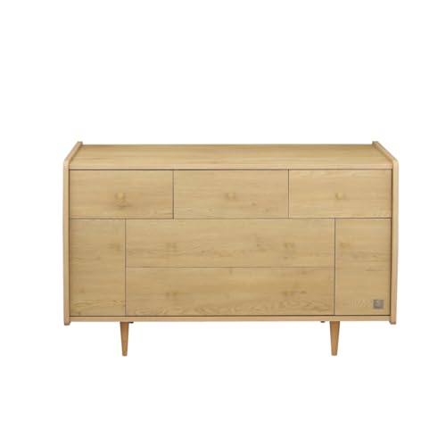 Sauthon Commode 5 tiroirs et 2 Portes décor chêne Vintage poignées dorées