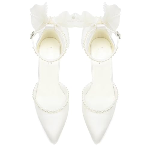 Block Heel Wedding Shoes for Bride Bow Heels Pointed Toe Pearl Bridal Shoes Wedding Heels2