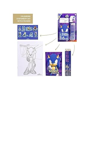 Kit de Papeterie avec Coloriages Sonic - avec Motifs de la Série - Inclut 5 Crayons, Autocollants et Carnets - en Papier - Produit Original Conçu en Espagne