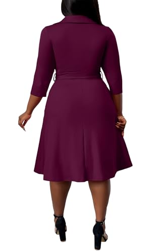 Image of FANDEE Plus Size Midi Dress for Women - Printing Summer Dresses for Wedding Guest Cocktail Party 3 /4 Sleeve V Neck(L-5XL)