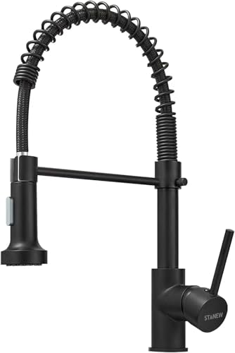 Grifo de Cocina con Ducha Giratoria de 360° STANEW Grifo de Cocina con Resorte 2 modos de Pulverización. (Negro)