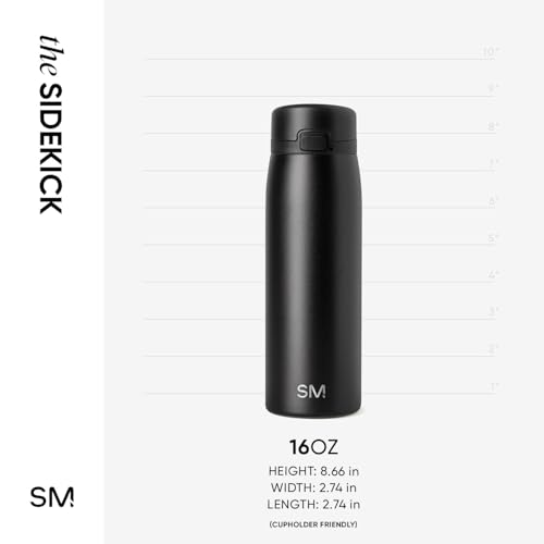Simple Modern Sidekick Travel Coffee Mug | Ceramic-Lined Insulated Stainless Steel Tumbler | Leak-Proof and Cup Holder Friendly | 16oz, Midnight Black by Simple Modern - Image 6