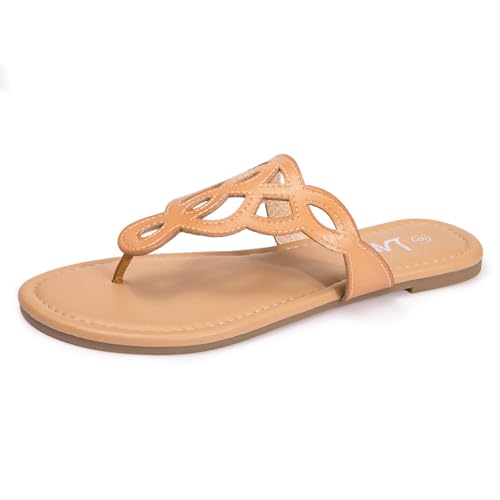 Image of LM Women's Thong Sandals T-Strap Sandals Slip On Flat Sandals Flip Flop Casual Summer Slide Sandals