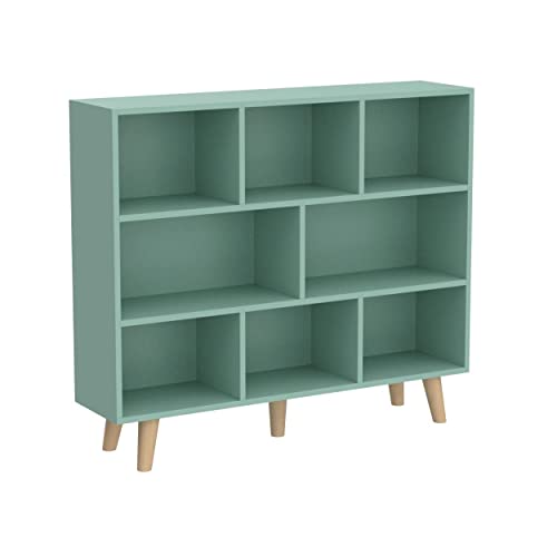 Image of IOTXY Wooden Open Shelf Bookcase - 3-Tier Bookshelf with Leg, Tiffany-Green
