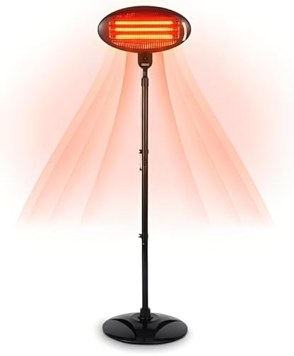 Electric Patio Heater Outdoor 2KW Free Standing | Adjustable Height, 3 Heat Settings (650W/1350W/2000W) - Weatherproof, Black – Ideal for Outdoor Warmth