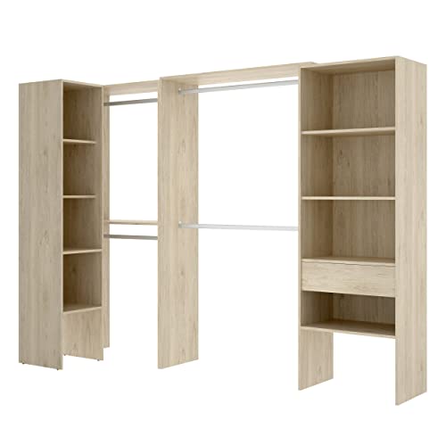 DEKIT GRUPO RIMOBEL SUIT - Conjunto de Vestidor rinconero con dos columnas y zona de barras - Natural - 187 cm (Alto) x 248 cm (Ancho) x 80 cm (Prof.)