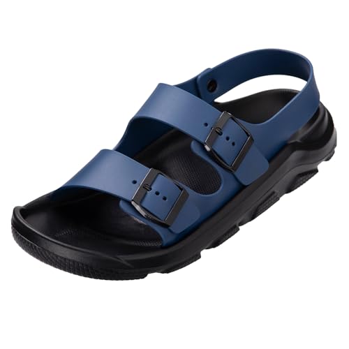 Discover the Best Sandals for Men's: Comfort & Style 15 Harssidanzar Summer Mens Sandals Double Buckle Adjustable Slides Flat Beach Sandals KM242US,Navy,Size 8