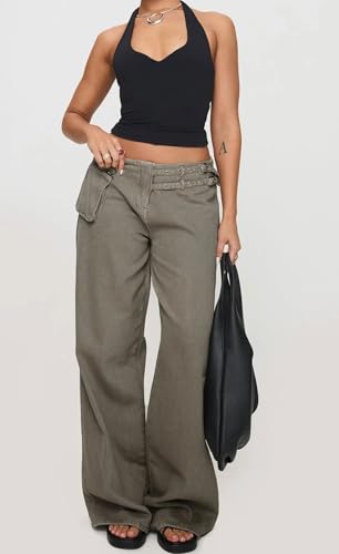 loveimgs Women Baggy Wide Leg Jeans Pull On Denim Palazzo Pants Flare Cargo Jeans Trouser Patchwork Boyfriend Belt3