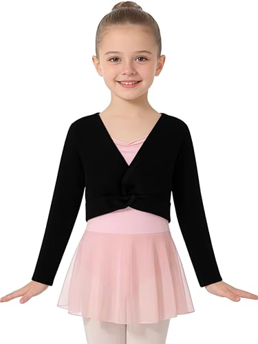 Image of DANSHOW Girls Ballet Wrap Top Long Sleeve Dance Sweater Toddler | Warm Ballet Cardigan for Girls, V-neck Pullover Shrug, Comfortable and Soft Inside, Basic Dance Cover Up