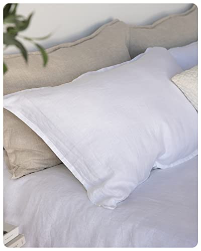Image of XZ XIFA 100% Washed French Flax Linen Envelope Pillowcases, Pack of 2, Breathable & Durable Farmhouse Bedding (White, King 20 inchx40 inch)