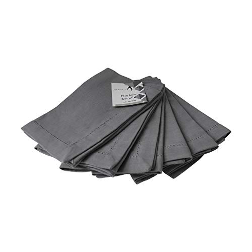 Penguin Home 3405 Aspecto 100% de Lino con servilletas de hemstictch faggoting-45 x 45 cm-Juego de 6 sólidos, Gris, 45 x 45 cm, Algodón, 45 X45 X2 cm
