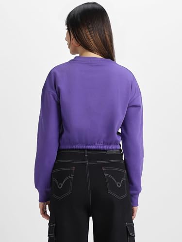 Image of JUNEBERRY Cotton Poly Fleece Regular Fit Pink, Purple Green & Orange Solid Full Sleeve Sweatshirt for Women