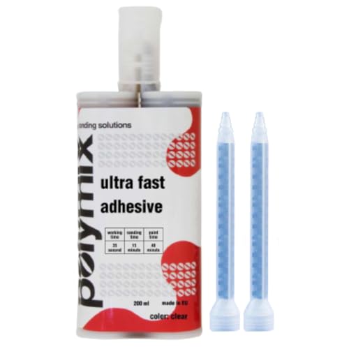Image of Polymix Rigid Automotive Multipurpose Plastic Repair and Adhesive 200ml Cartridge & Two Application Mixing Nozzles (Clear), P2.3002.200.B